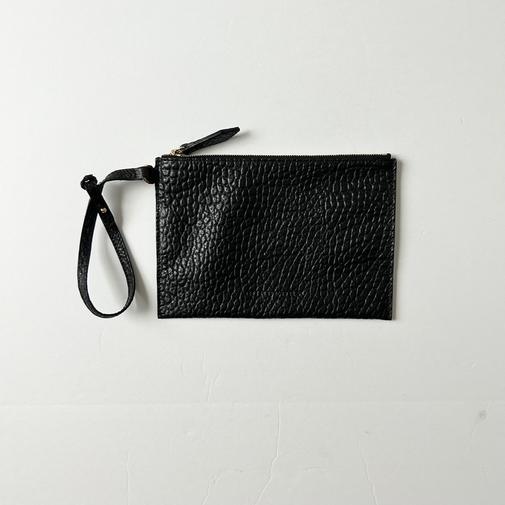 Burberry Black Pebbled Calf Leather Wristlet Pouch Gold Hardware Clutch Bag
